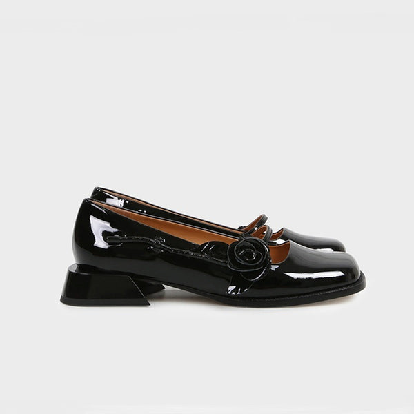 Zapatos Vintage de Charol con Punta Cuadrada y Tacón Bajo para Mujer