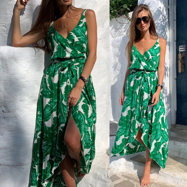 Vestido Halter Chiffón Elegante con Escote en V y Bajo Irregular