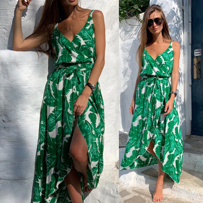 Vestido Halter Chiffón Elegante con Escote en V y Bajo Irregular