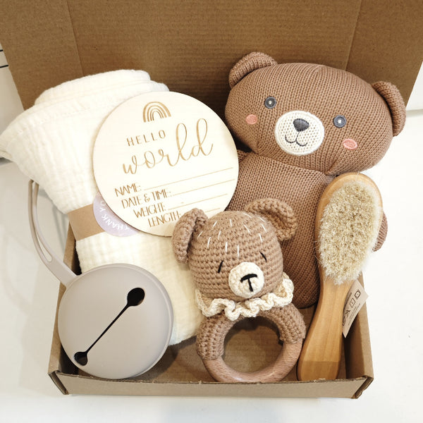 Set de Regalo: Osito de Peluche Suave con Sonajero, Manta y Toalla de Babero