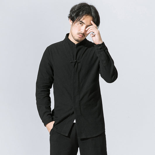 Camisa Manga Larga de Algodón Lino para Hombre con Botones Disco