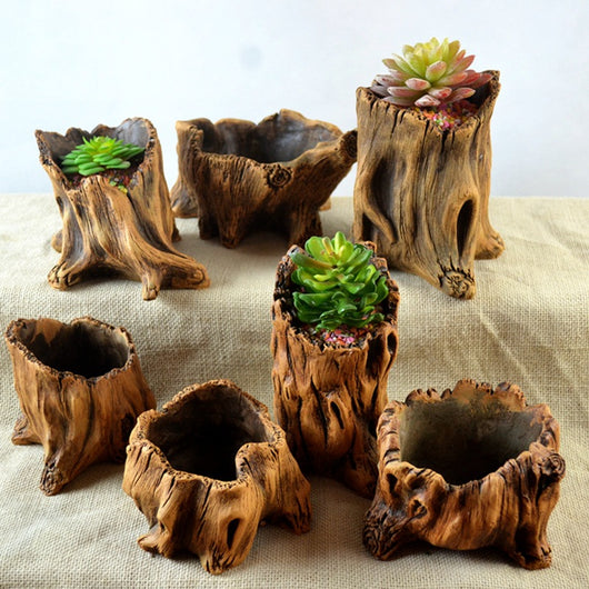 Maceta Decorativa de Madera Retro con Raíces Naturales