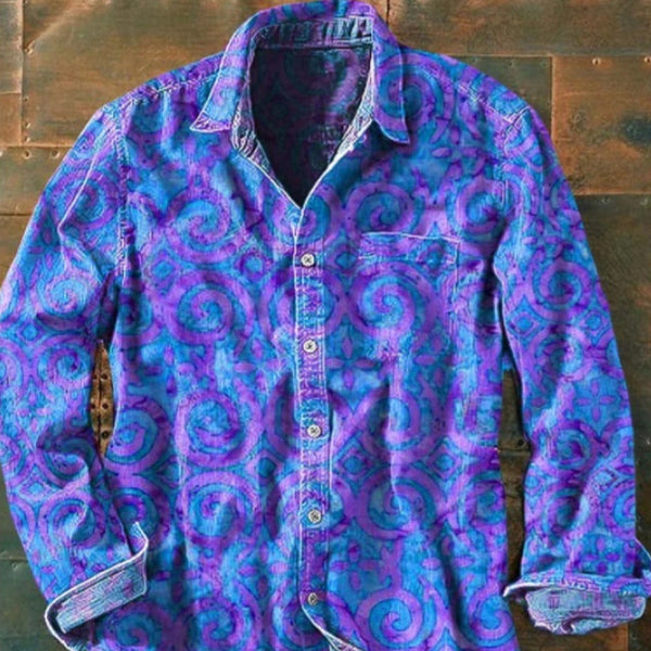 Camisa Manga Larga con Bloques de Color Estampada para Hombre