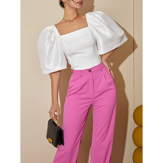 Blusa Elegante Retro con Cuello Cuadrado y Mangas Farol - Image 4