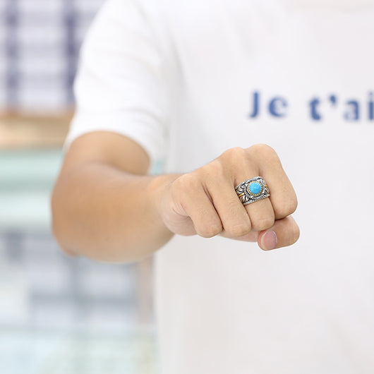 Anillo de Pluma Turquesa para Hombre - Diseño Exagerado y Audaz - Image 4