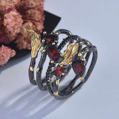 Anillo de Diamante Multicolor con Diseño de Hoja y Pluma - Image 10
