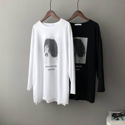 Playera Suelta Coreana Estampada de Manga Larga - Estilo Relajado - Image 5