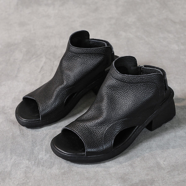 Sandalias Retro de Cuero Genuino para Mujer con Tacón Medio y Suela Suave - Image 6