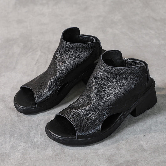Sandalias Retro de Cuero Genuino para Mujer con Tacón Medio y Suela Suave - Image 6
