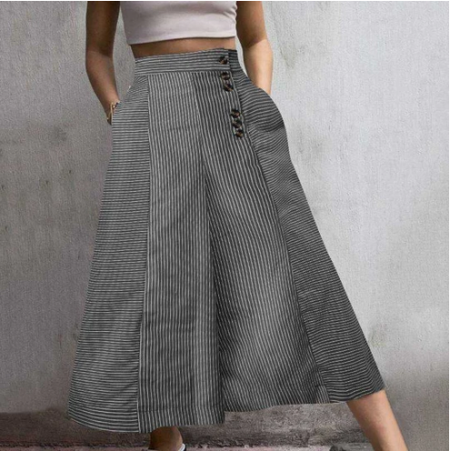 Pantalón Ancho Casual con Cinturón Decorativo y Rayas Irregulares - Image 7