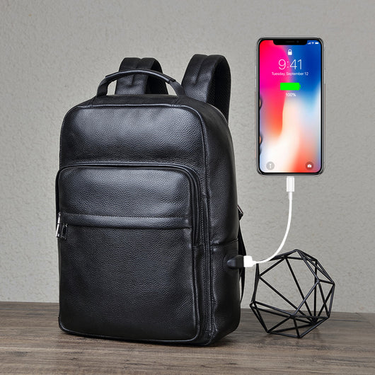 Mochila Ejecutiva de Cuero Genuino para Hombre con Compartimento para Laptop