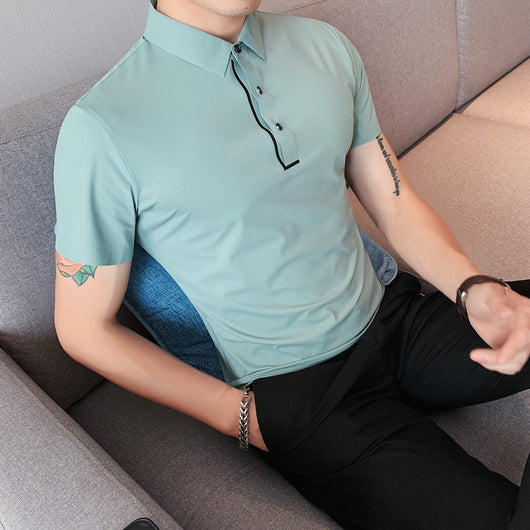 Polo Hombre Ice Silk Transpirable con Cuello Drapeado y Stretch - Image 3