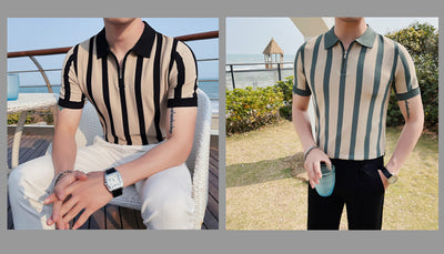 Suéter a Rayas con Cuello Solapa - Camiseta Casual Stretch Británica - Image 28