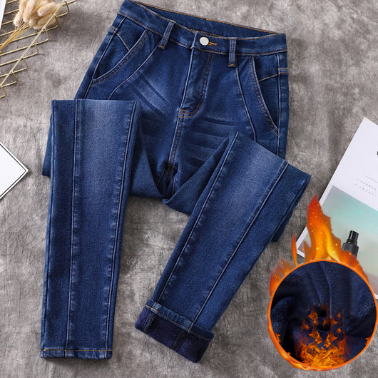 Pantalón Vaquero Slim Fit Talla Grande Mujer Terciopelo Grueso