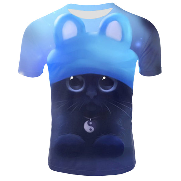 Playera Deportiva Ajustada con Estampado 3D de Gatos
