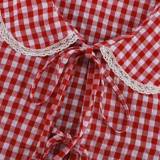 Conjunto Dos Piezas: Blusa Cuadros Suelta con Cordones y Pantalón Ancho - Image 21
