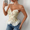 Top Encaje Jacquard Retro con Tirantes Finos y Detalles Sexy