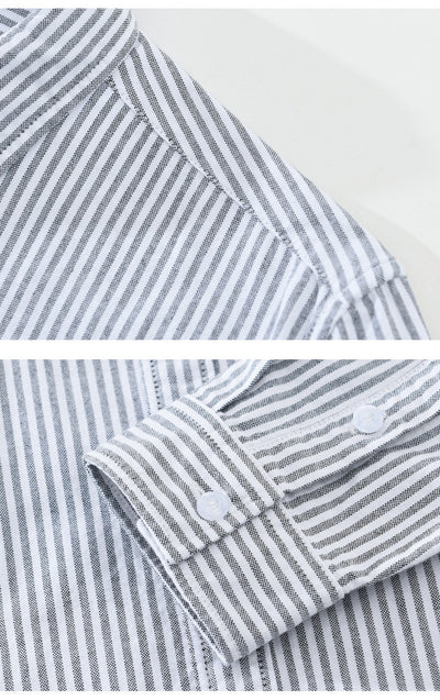 Camisa Manga Larga a Rayas Verticales para Hombre - Algodón Suelto y Cómodo - Image 9