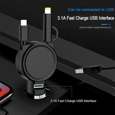 Cargador de Auto 3 en 1 Compatible con Apple - Cable de Datos y Encendedor - Image 9