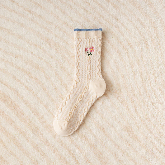 Calcetines Tubo Estilo Étnico con Flores y Rayas para Mujer - Image 12