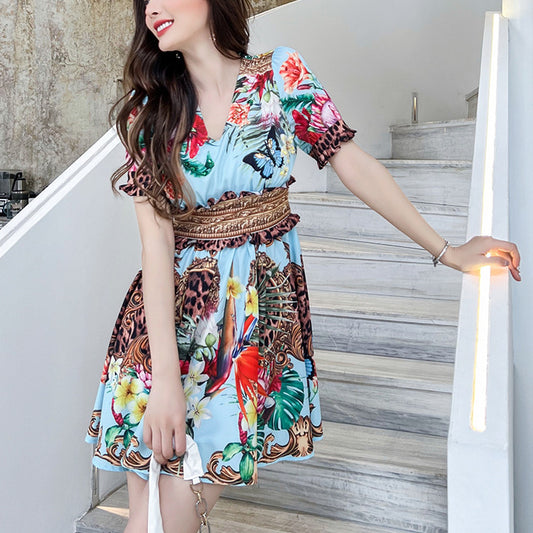 Vestido Estampado Entallado Cuello V para Verano