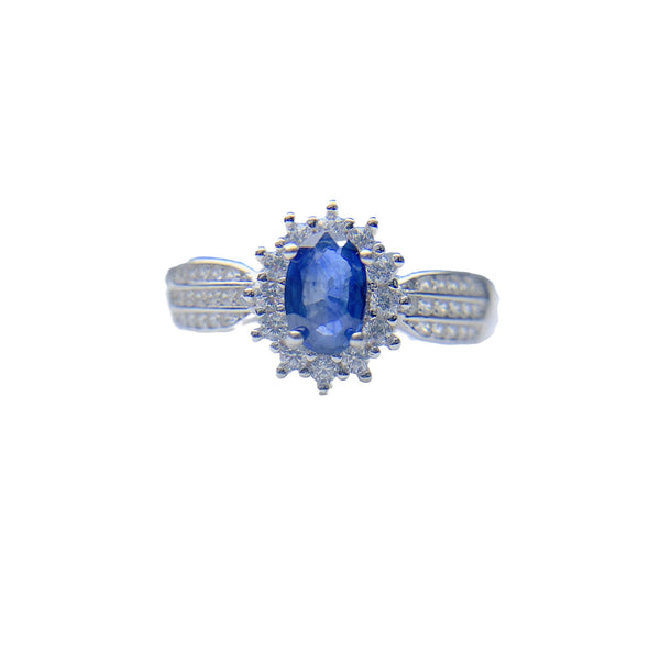Anillo de Zafiro Natural con Gemas de Diamante Coloreado