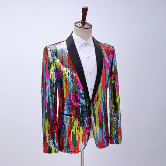 Blusa de Lentejuelas con Patrón Vertical Multicolor para Hombre - Image 4