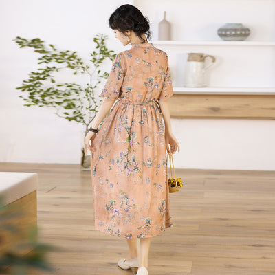 Vestido Cheongsam Retro Mujer Estampado Literario en Ramio - Image 4
