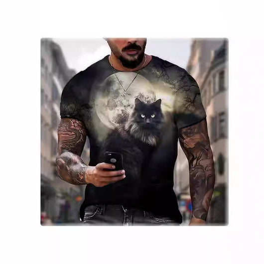 Playera Gato 3D Estampado Animal Print Manga Corta Hombre - Image 7
