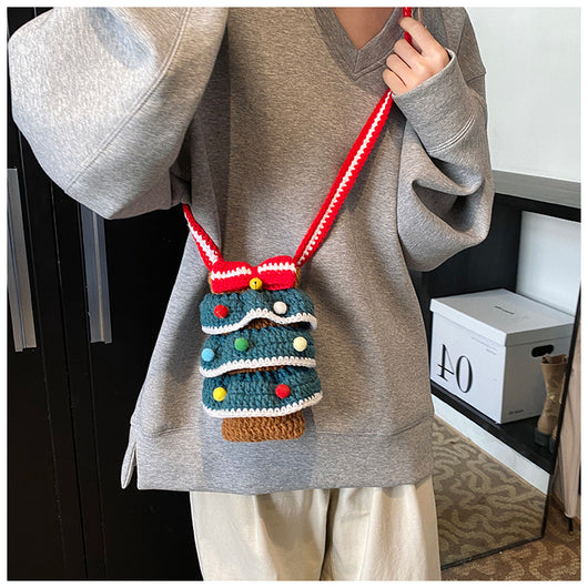 Bolso Cuadrado Navideño de Punto con Árbol de Navidad y Bloques de Color - Image 30