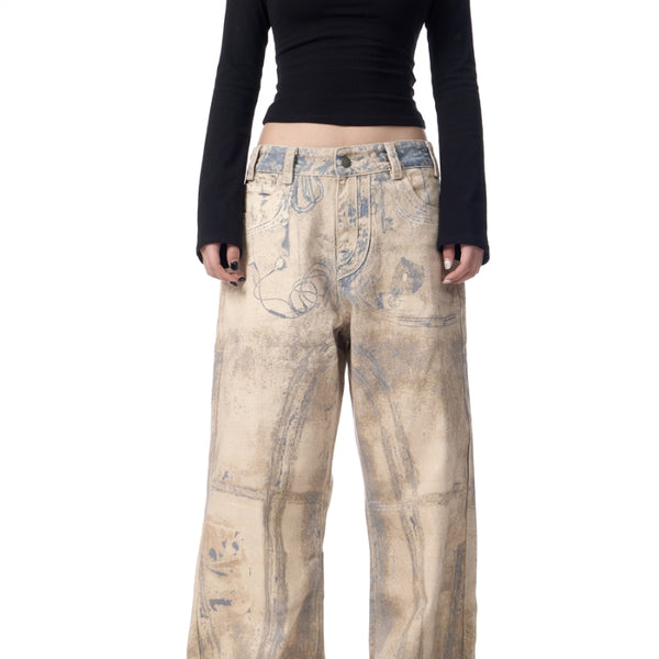 Jeans Retro con Impresión Láser 3D Efecto Vintage Desteñido