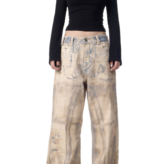 Jeans Retro con Impresión Láser 3D Efecto Vintage Desteñido