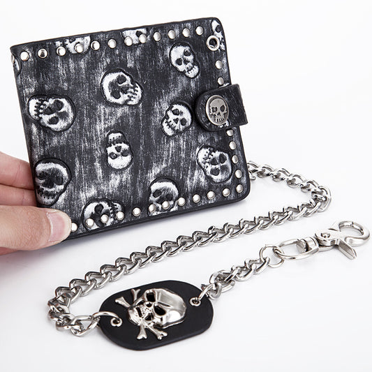 Cartera Punk Rock con Calavera y Cadena Antirrobo