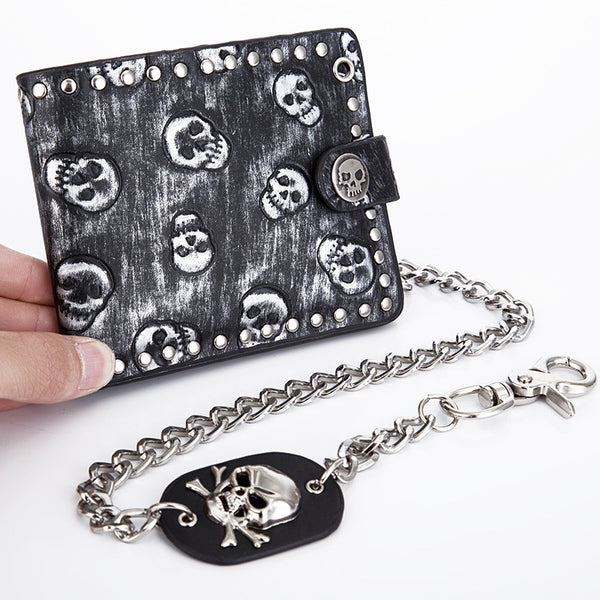 Cartera Punk Rock con Calavera y Cadena Antirrobo
