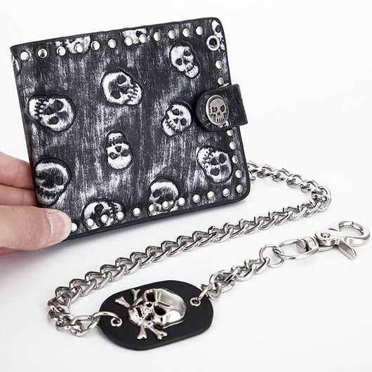Cartera Punk Rock con Calavera y Cadena Antirrobo