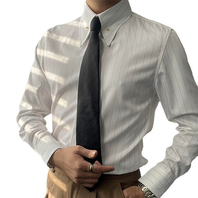 Camisa Casual para Hombre con Cuello Empire y Rayas - Image 3