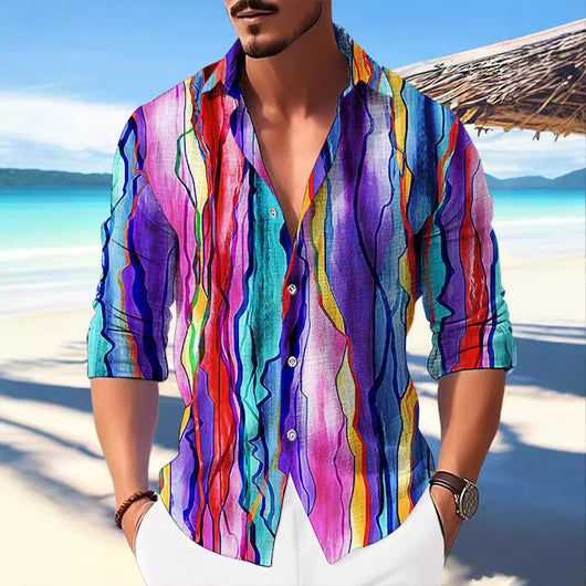 Camisa de Lino Bambú Estampada con Detalles a Tono para Hombre - Image 2