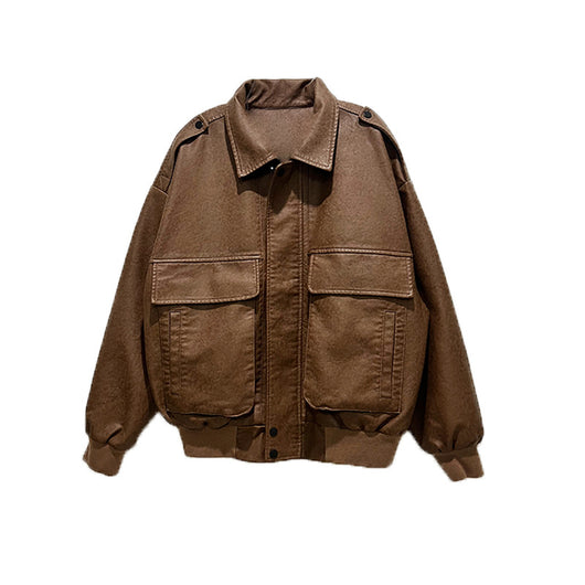 Chaqueta de Cuero Retro Estilo Hong Kong Suelta para Mujer - Image 5