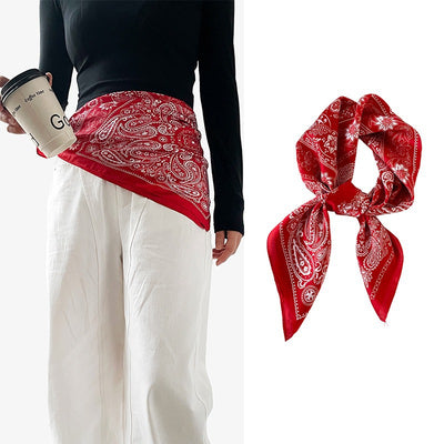 Pañuelo de Seda Estampado Paisley Negro - Cinturón Decorativo y Banda para Cabello - Image 11