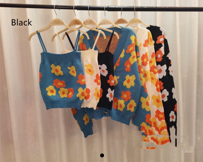 Conjunto Dos Piezas Mujer: Cardigan Floral Retro Corto + Camiseta Tejida - Image 7