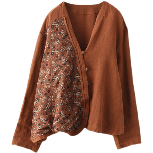 Chaqueta Étnica Retro Suelta Cuello V Manga Larga - Image 6