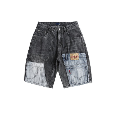 Shorts Camisa de Negocios Patchwork Denim Retro para Hombre - Image 21
