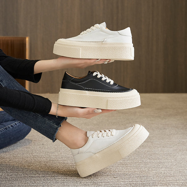 Zapatillas Deportivas Plataforma Mujer Color Liso con Cordones