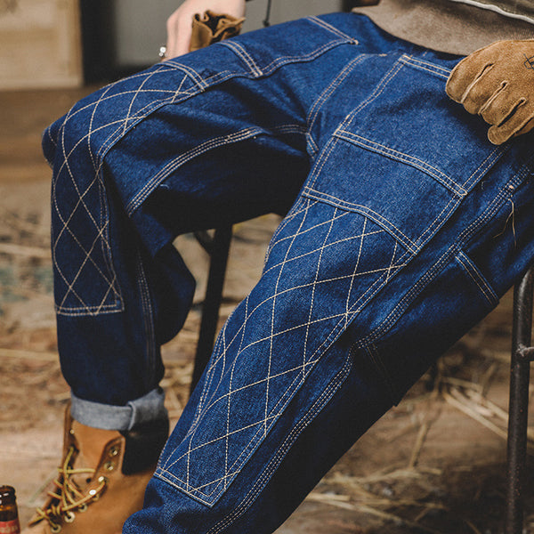 Pantalones Vaqueros Retro Holgados para Hombre con Costuras Brillantes
