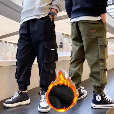 Pantalones Casuales de Trabajo Fleece con Bolsillos Múltiples para Niños y Adolescentes - Image 2