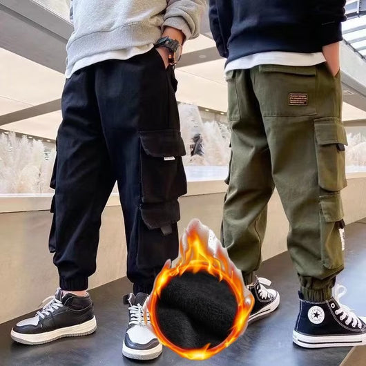 Pantalones Casuales de Trabajo Fleece con Bolsillos Múltiples para Niños y Adolescentes - Image 2
