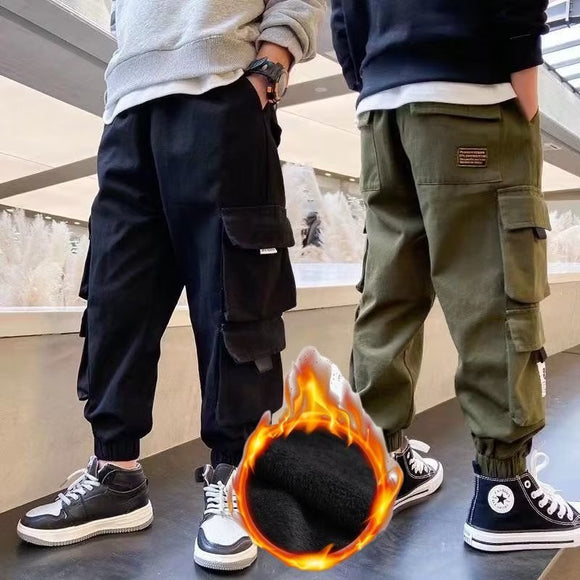 Pantalones Casuales de Trabajo Fleece con Bolsillos Múltiples para Niños y Adolescentes