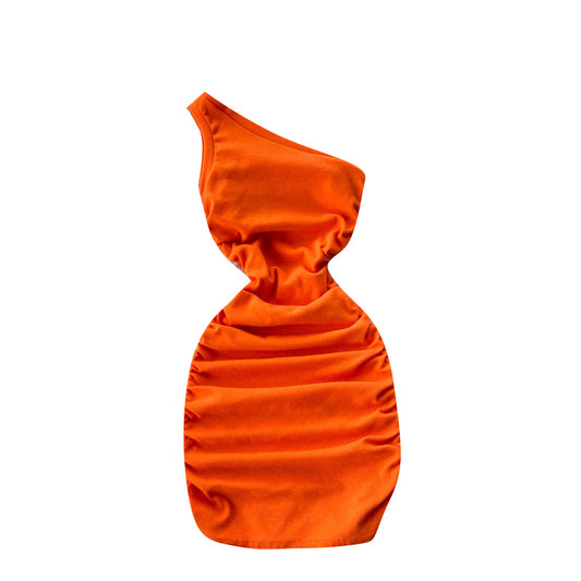 Vestido Tubo Plisado con Hombro Inclinado - Diseño Elegante en Colores Sólidos - Image 2