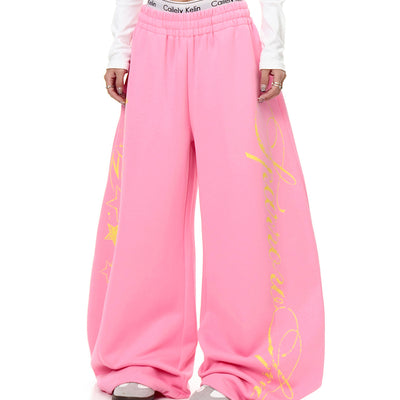 Pantalones Deportivos Anchos con Estampado de Letras para Mujer