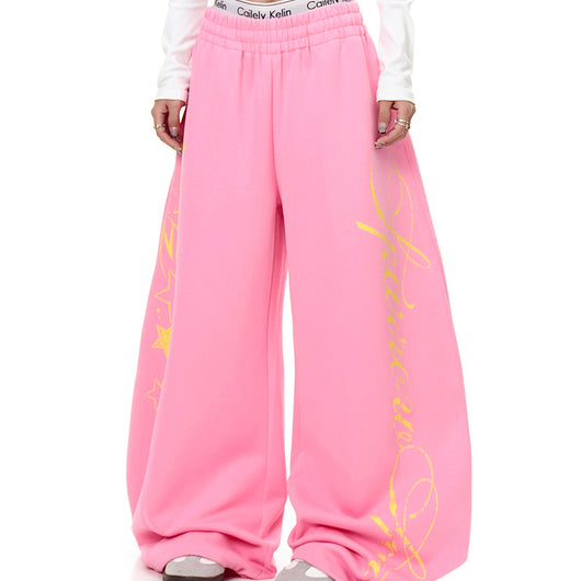Pantalones Deportivos Anchos con Estampado de Letras para Mujer